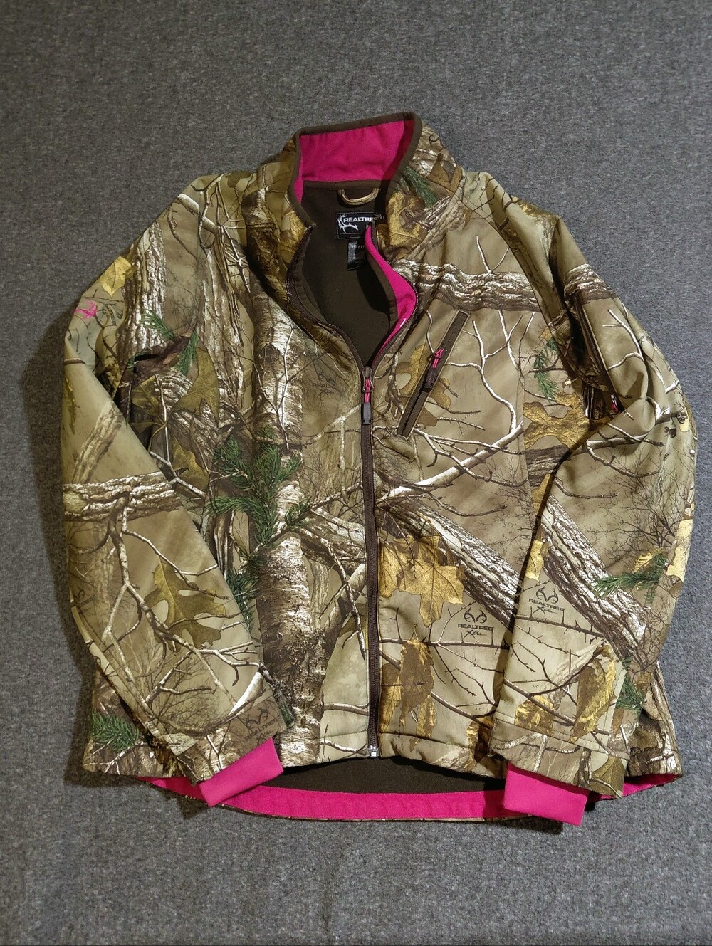 Women's Realtree Camo Softshell Water Resistant Jacket with Pink Trim Sz XL